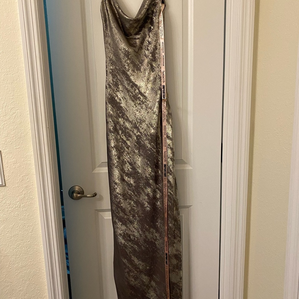 HOUSE of CB GABRIELLE Pewter Satin Maxi Dress NWT